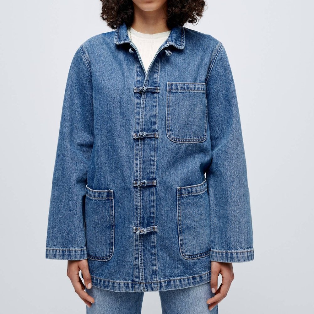 RE/DONE 70s knot front denim chore jacket stoned heritage